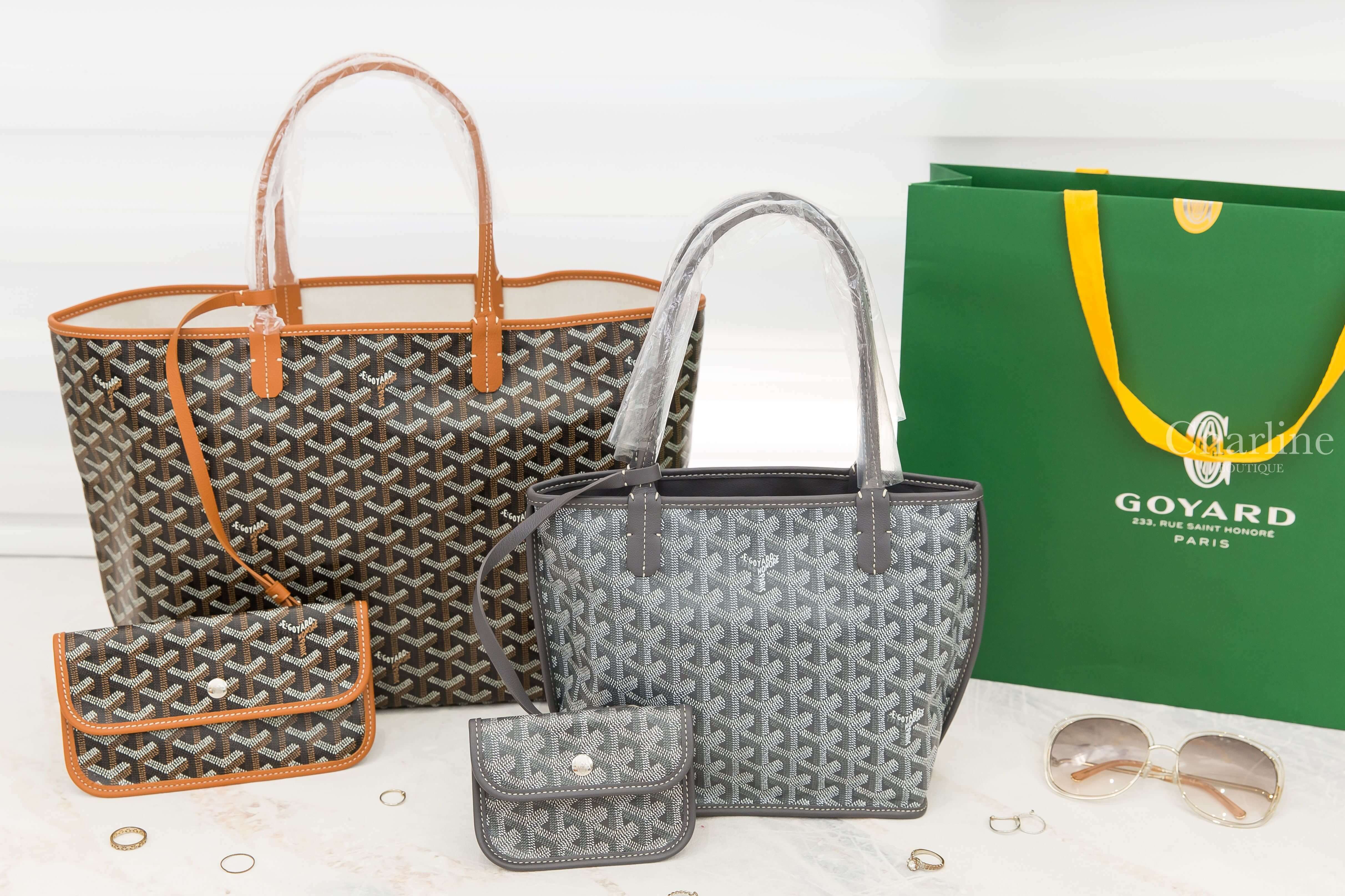 Goyard Saint Louis PM Tote Bag 黑色拼咖啡色滾邊提把小型無拉鍊托特包,Goyard Anjou Mini Gris Tote Bag 灰色灰提把迷你無拉鍊托特包-Charline Boutique 精品代購