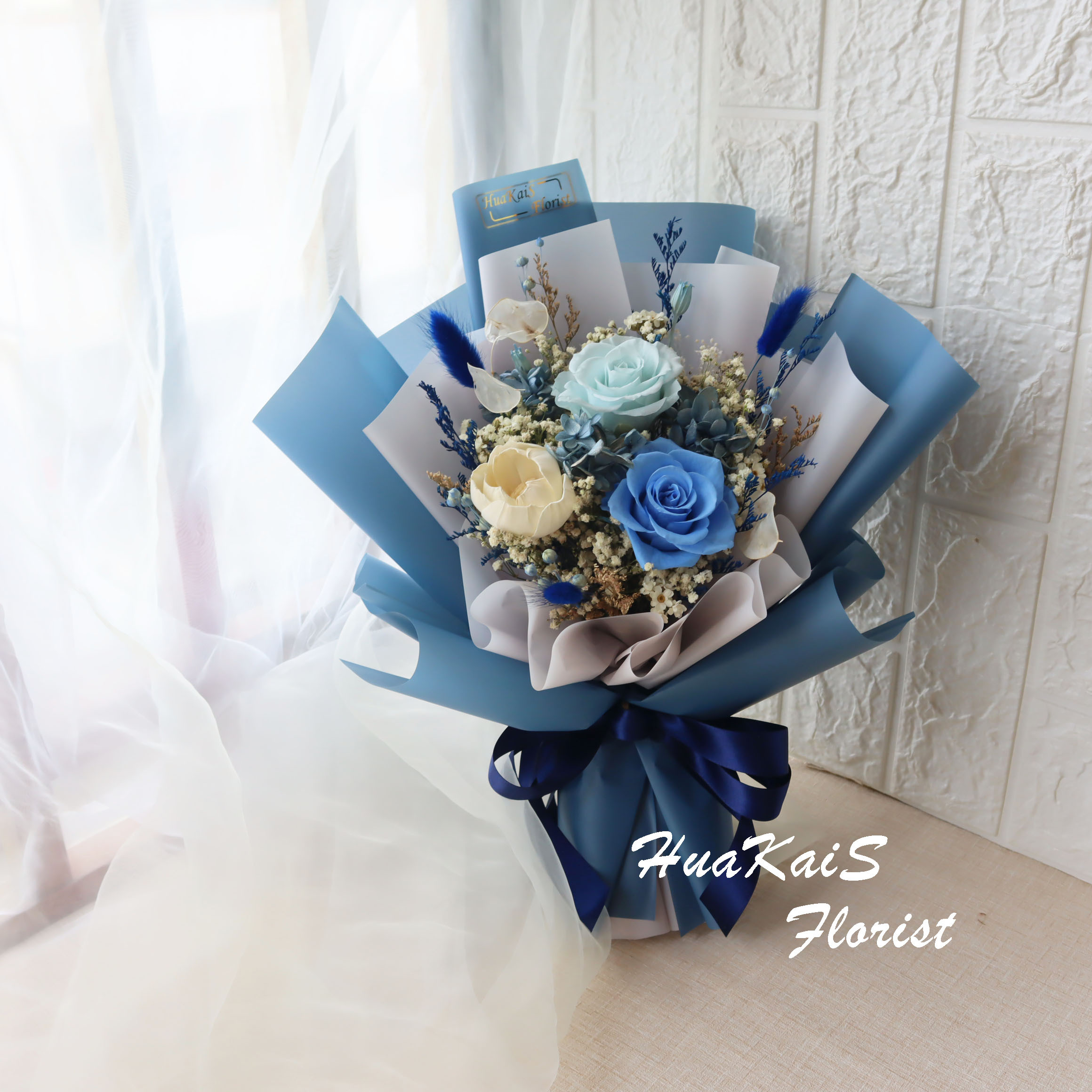 永生花束|純真藍玫(M)|告白花束|情人節花束|母親節花束|永生花|儀式感
