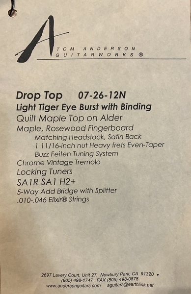 Tom Anderson 【已售出】Tom Anderson 電吉他 Drop Top Light Tiger Eye Burst 第 4 張圖片｜三峽吉他 / Bass