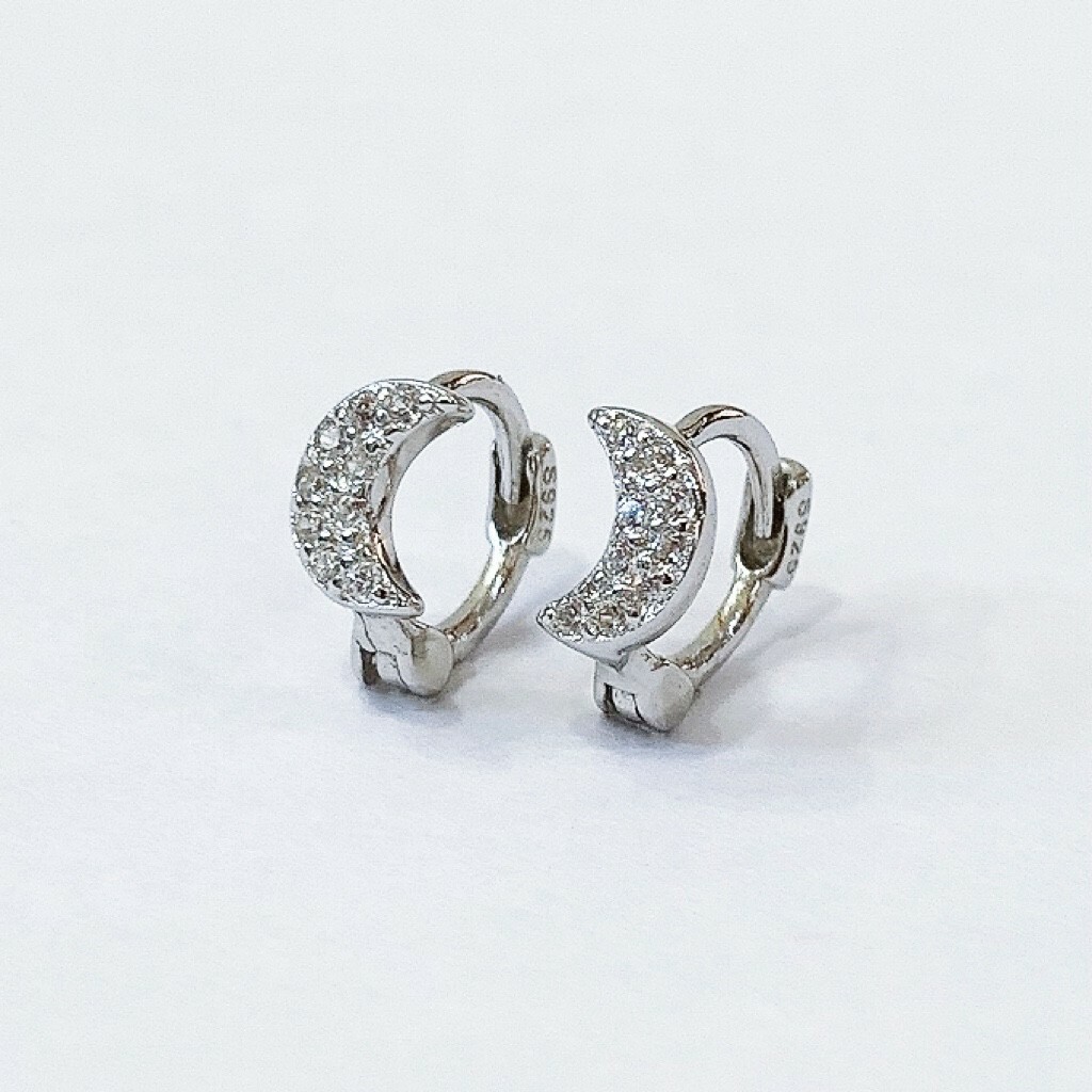 純銀易扣-滿鋯小月亮小圈(單支價)