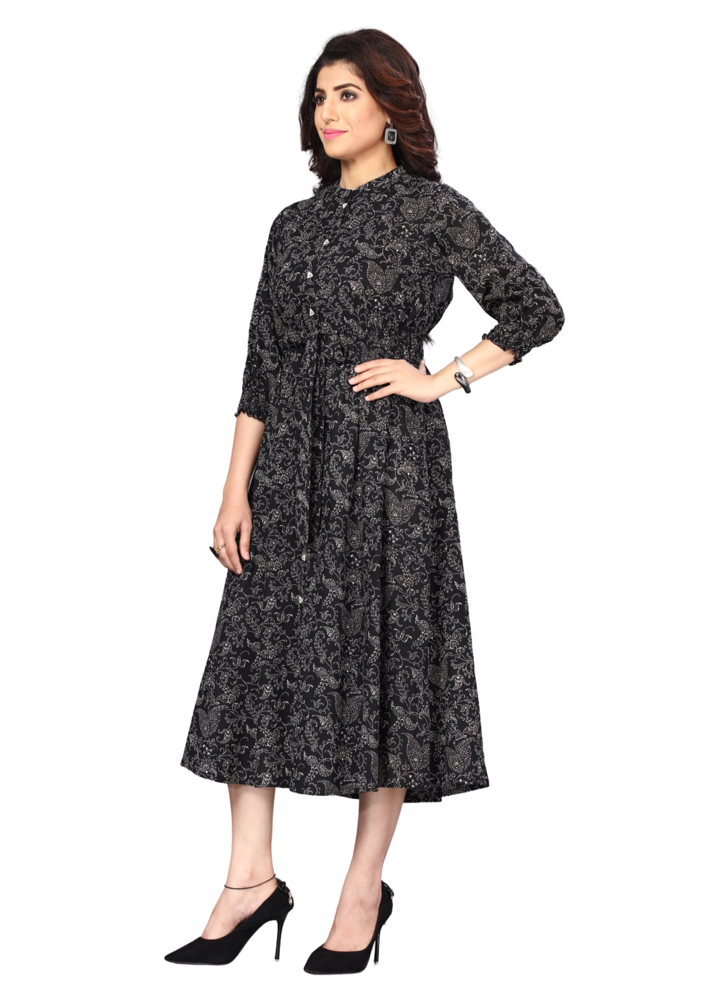 Women High Quality Rayon Midi Dress Printed Design A0019