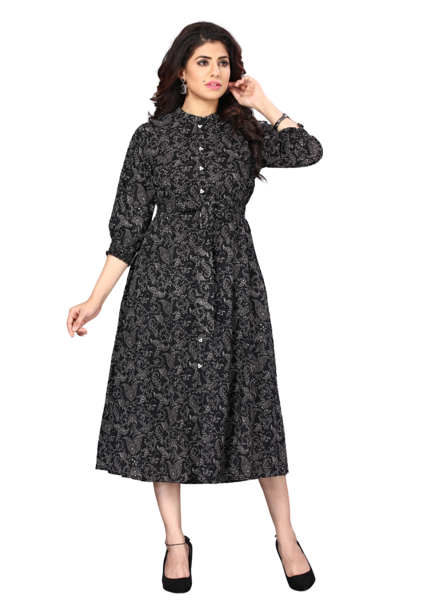 Women High Quality Rayon Midi Dress Printed Design A0019