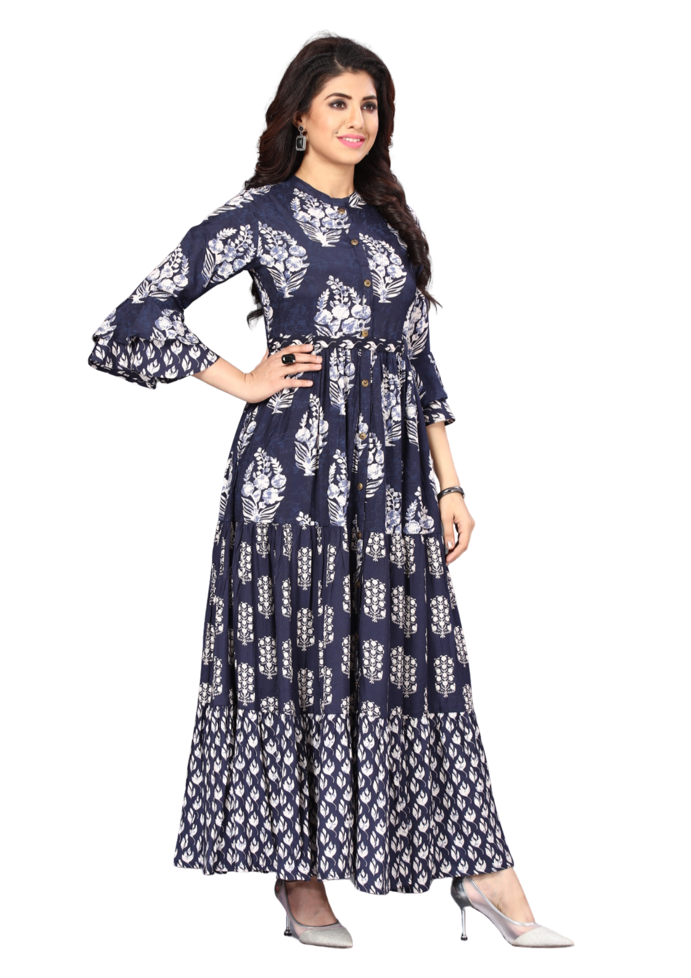 Women High Quality Rayon Printed design Midi Dress A0020