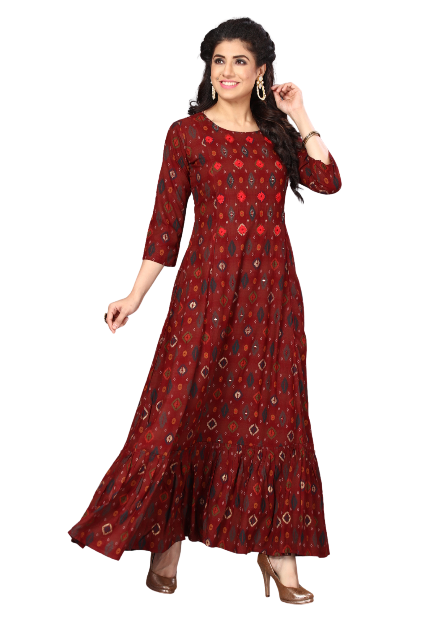 Women High Quality Rayon Long Gown Maroon A0024