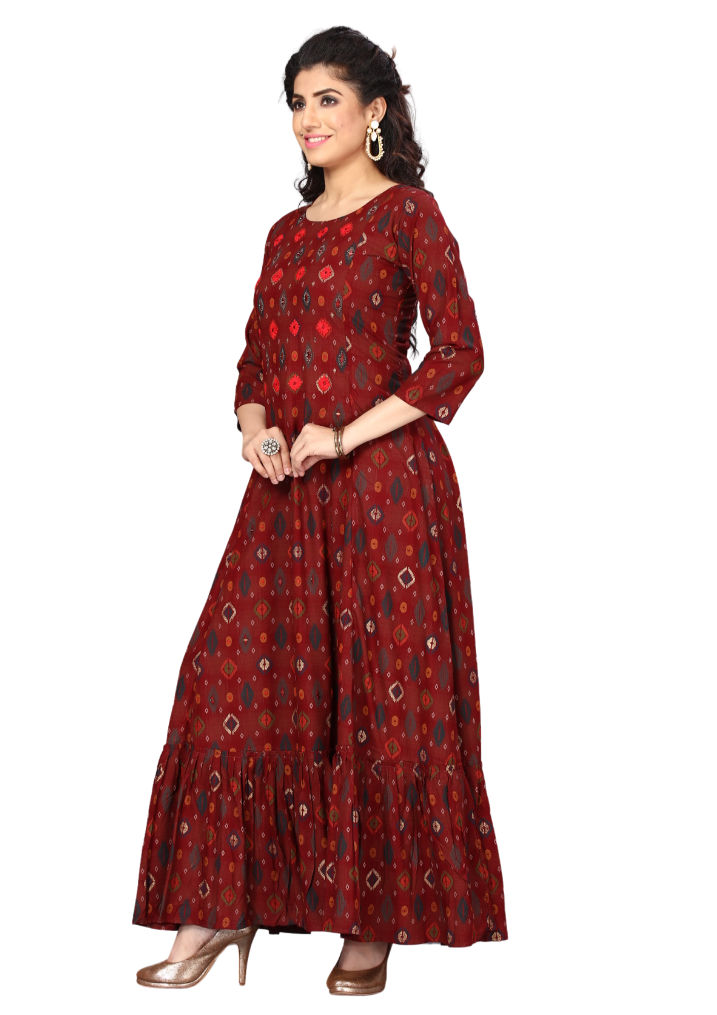 Women High Quality Rayon Long Gown Maroon A0024