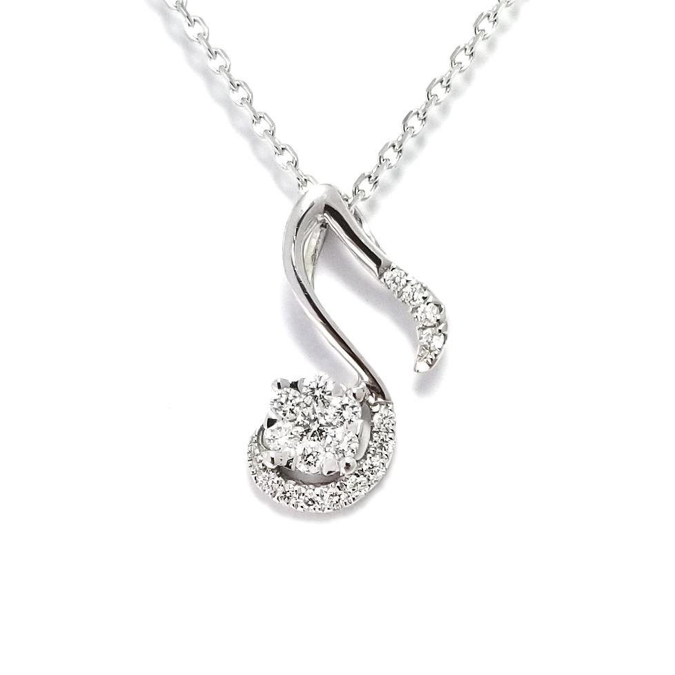 18K白金天然鑽石音符吊墜