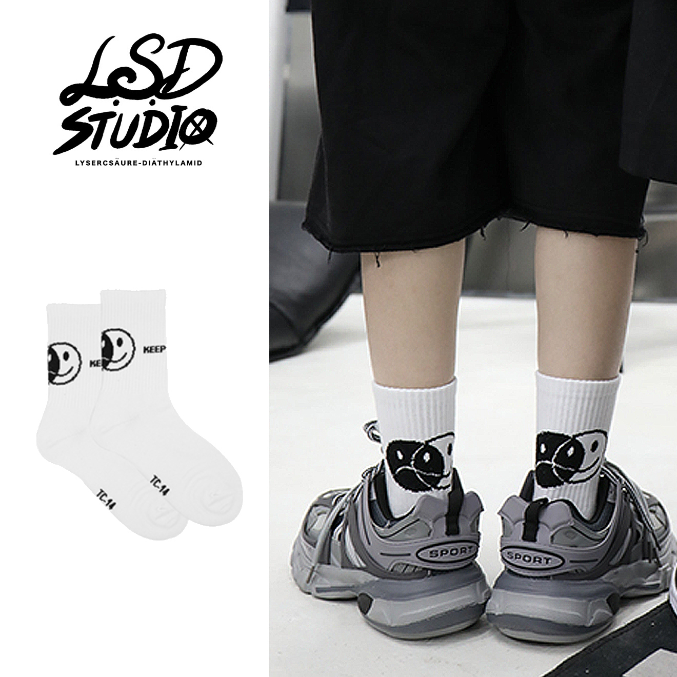 【SCYL42】笑臉哭臉太極設計中長襪