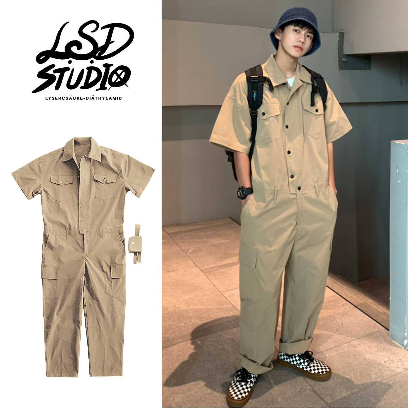 【WPID003】素面連身工作裝 黑/卡其