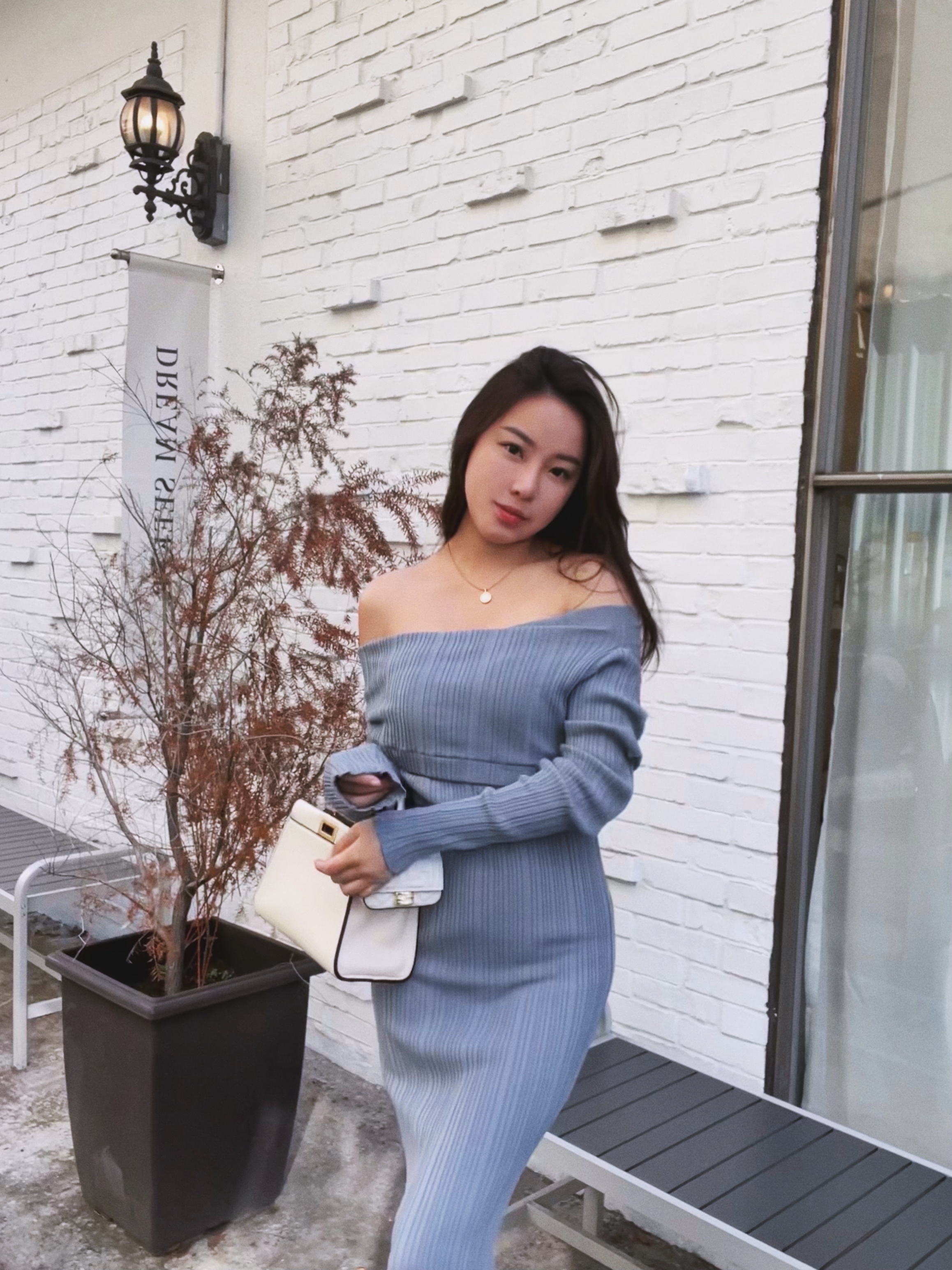 At Sunset 日落時分 翻領平口針織洋裝