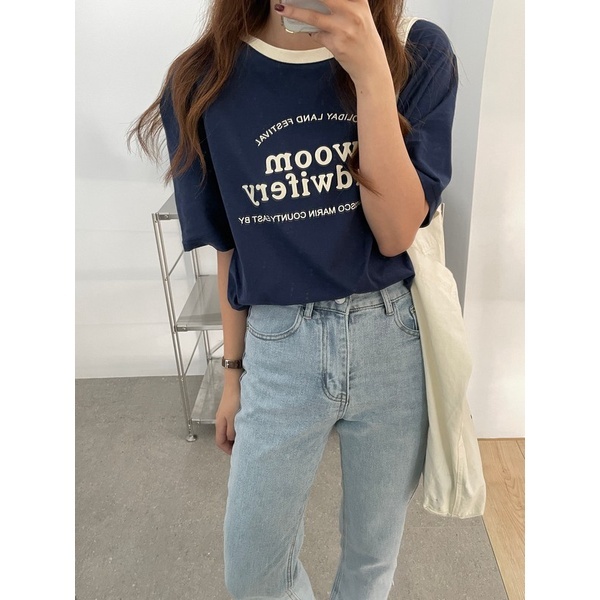 【imfine】初春出遊一起穿 領口撞色英文字T #1926