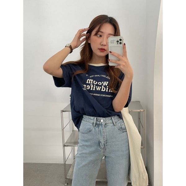 【imfine】初春出遊一起穿 領口撞色英文字T #1926