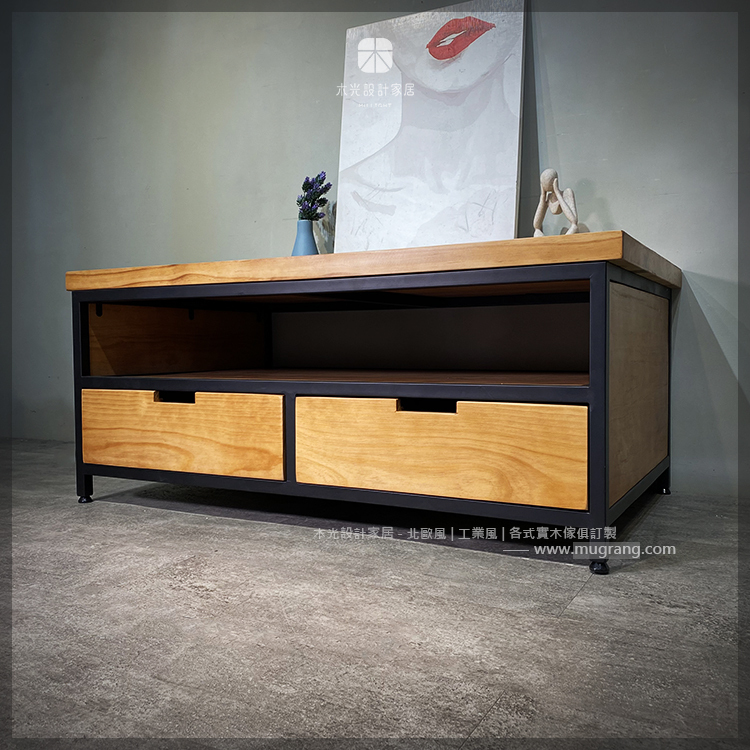 LOFT工業風實木雙抽茶几|可訂製