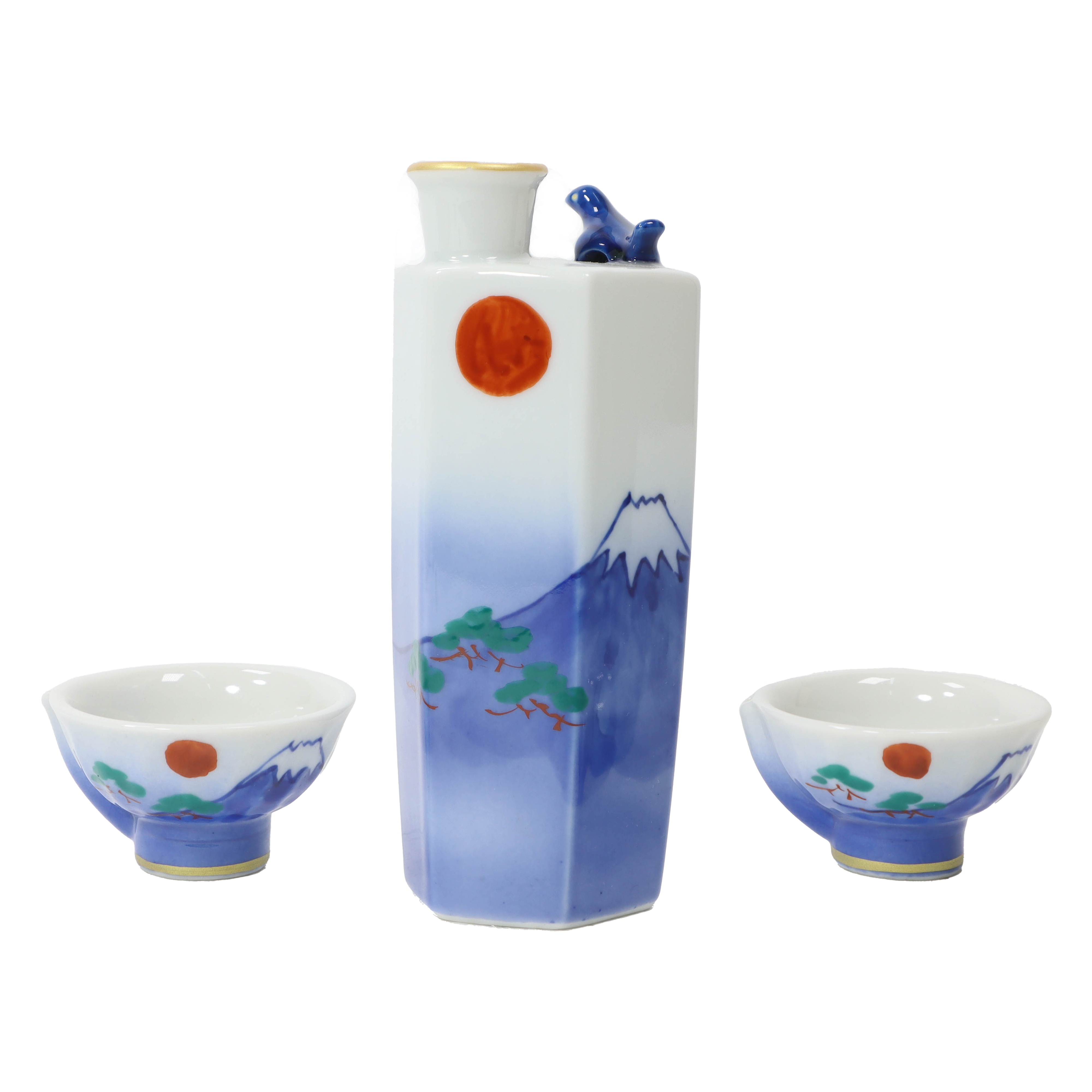 手繪(富士山)鳥鳴酒具一壺兩杯
