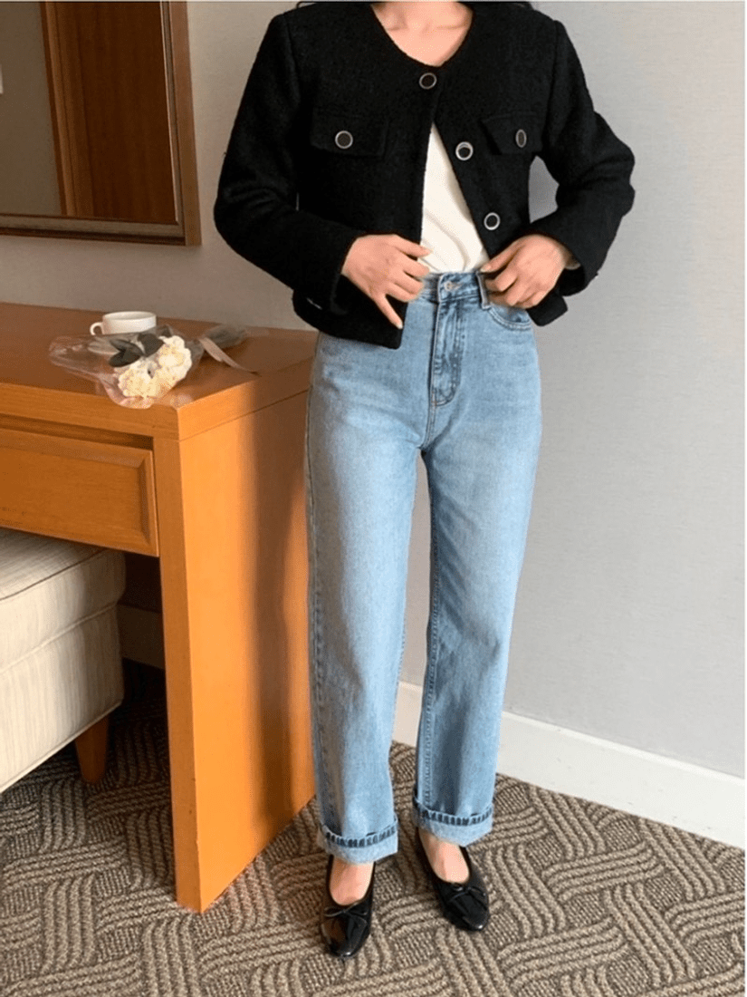 [現貨] 修身刷色直筒丹寧褲 [ S ]