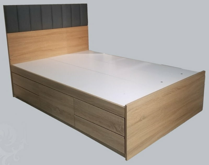 WP-019-BW系列 科技布床屏五櫃桶橡木色床架