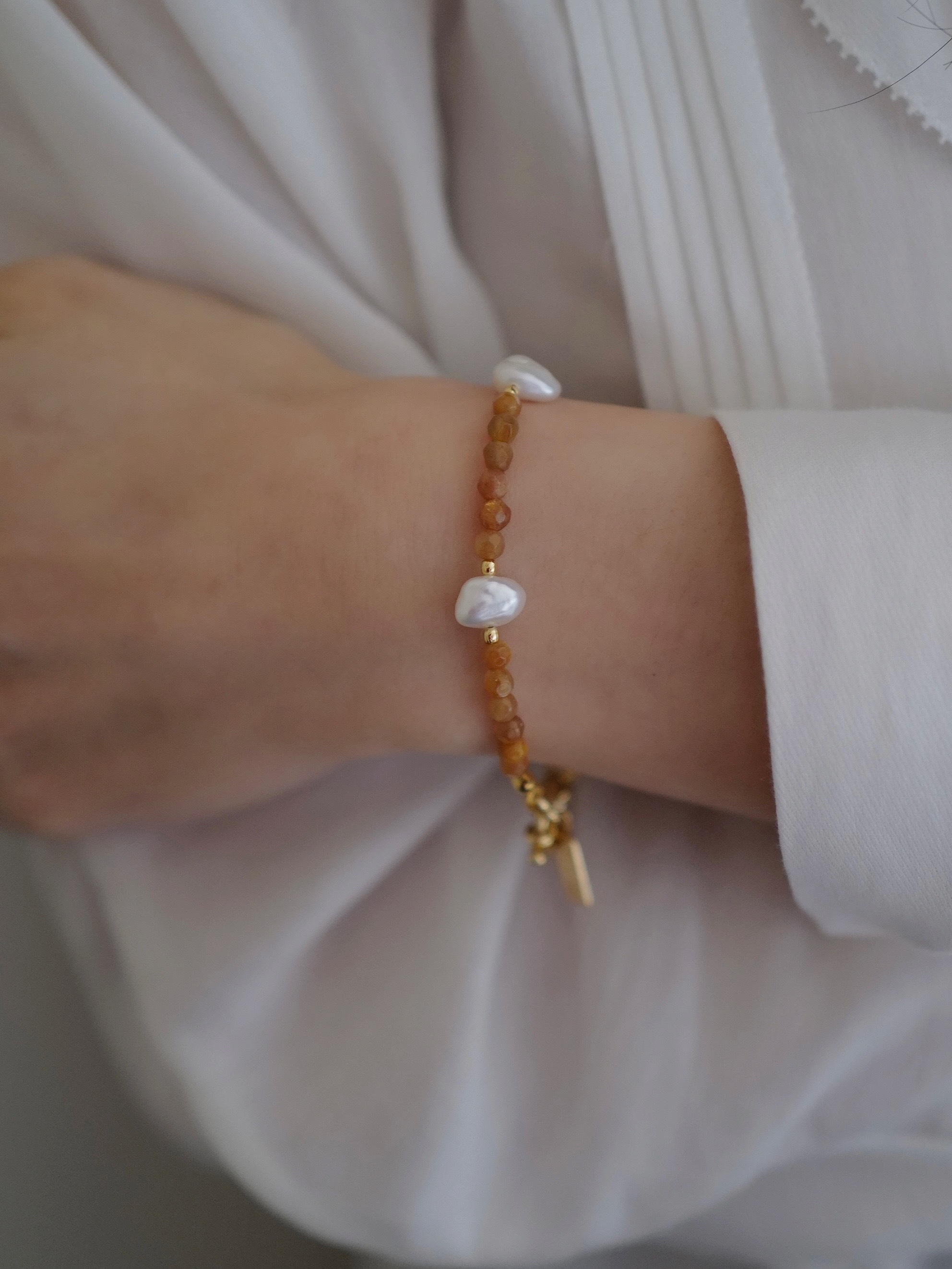 Sunstone Pearls Bracelet｜14K 太陽石珍珠手鏈