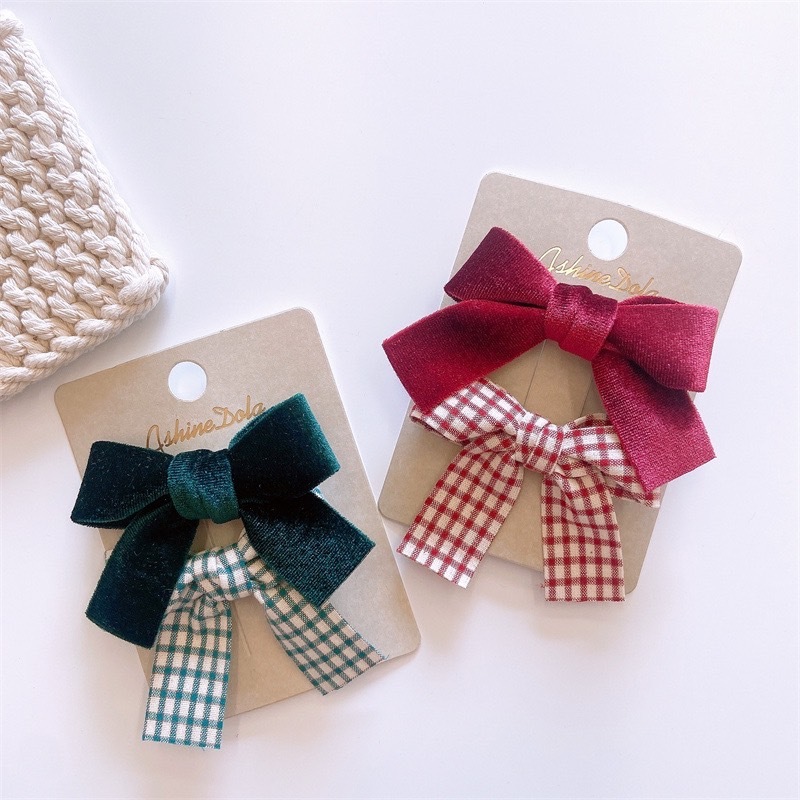 復古絲絨蝴蝶結髮夾