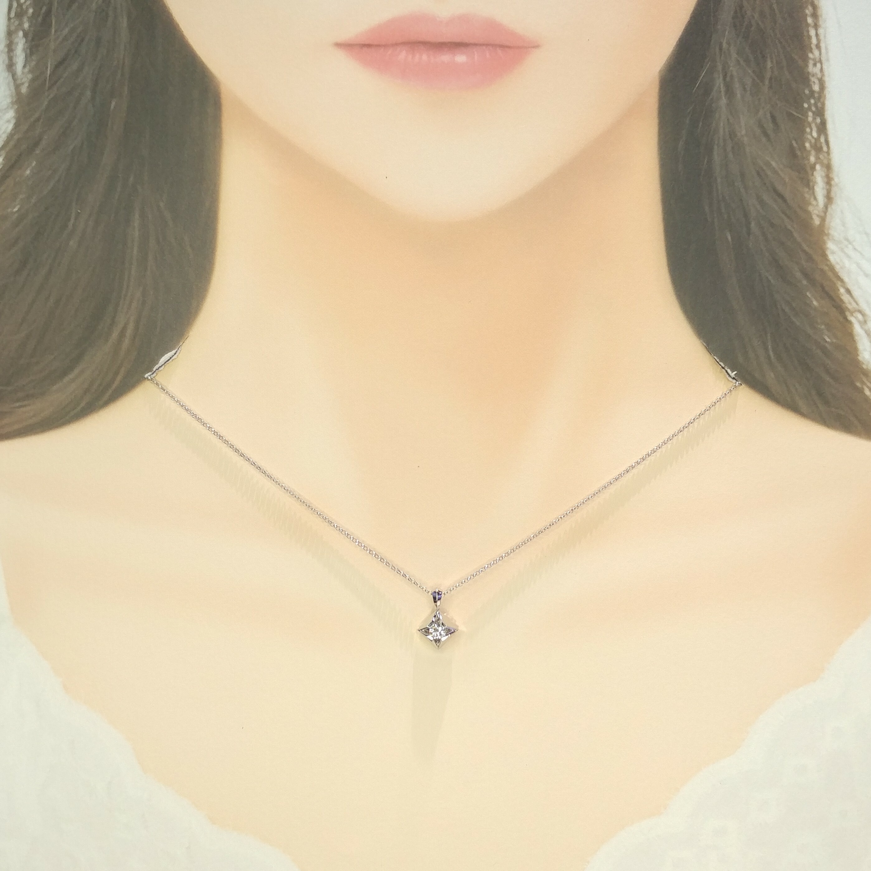 全新18K白金【單粒17份鑽石】吊墜