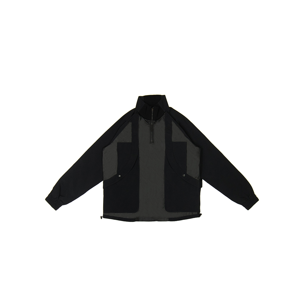 高領平行線條上衣 - 黑