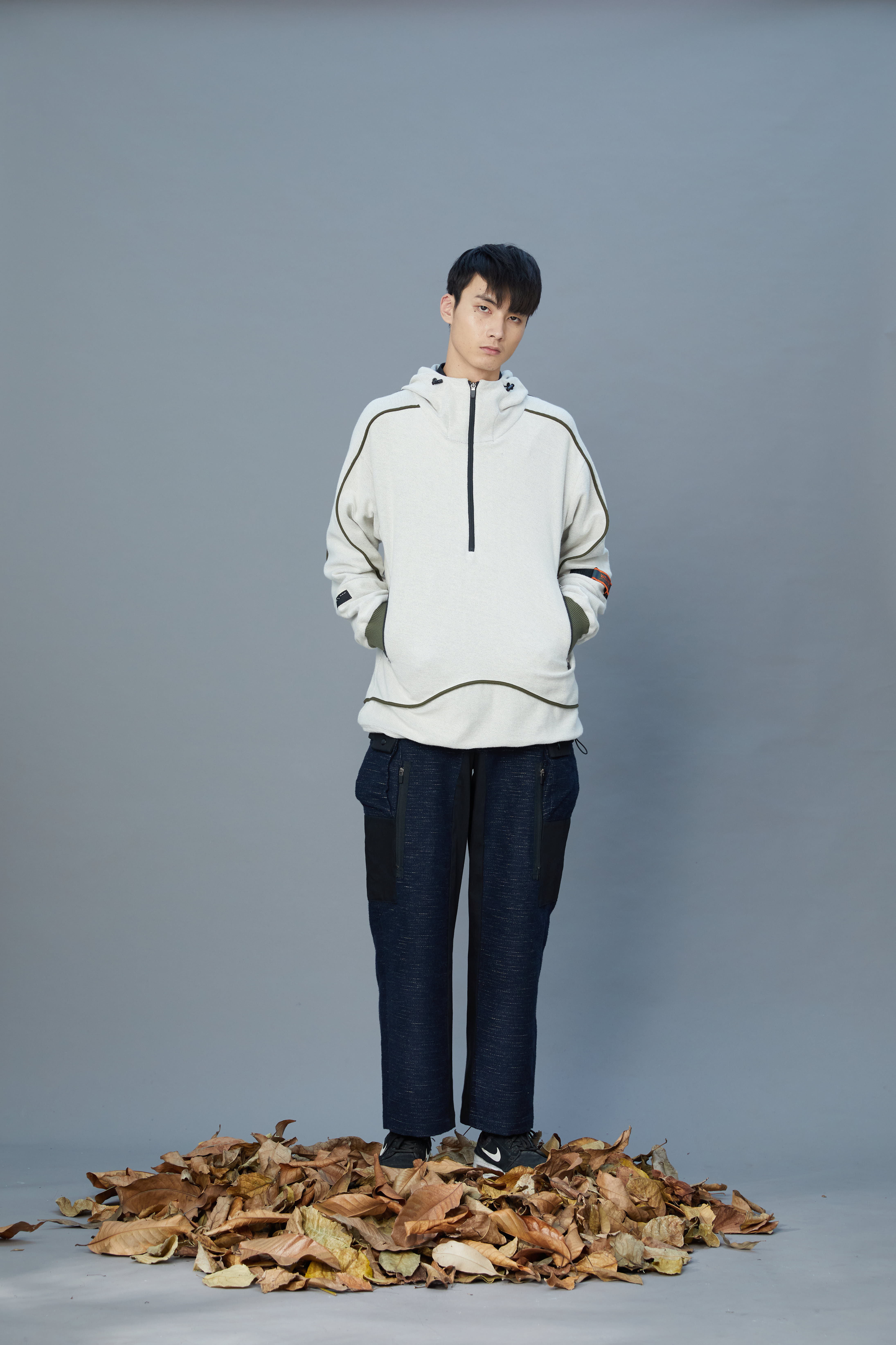 刷毛Oversize工裝寬褲 - 夜藍