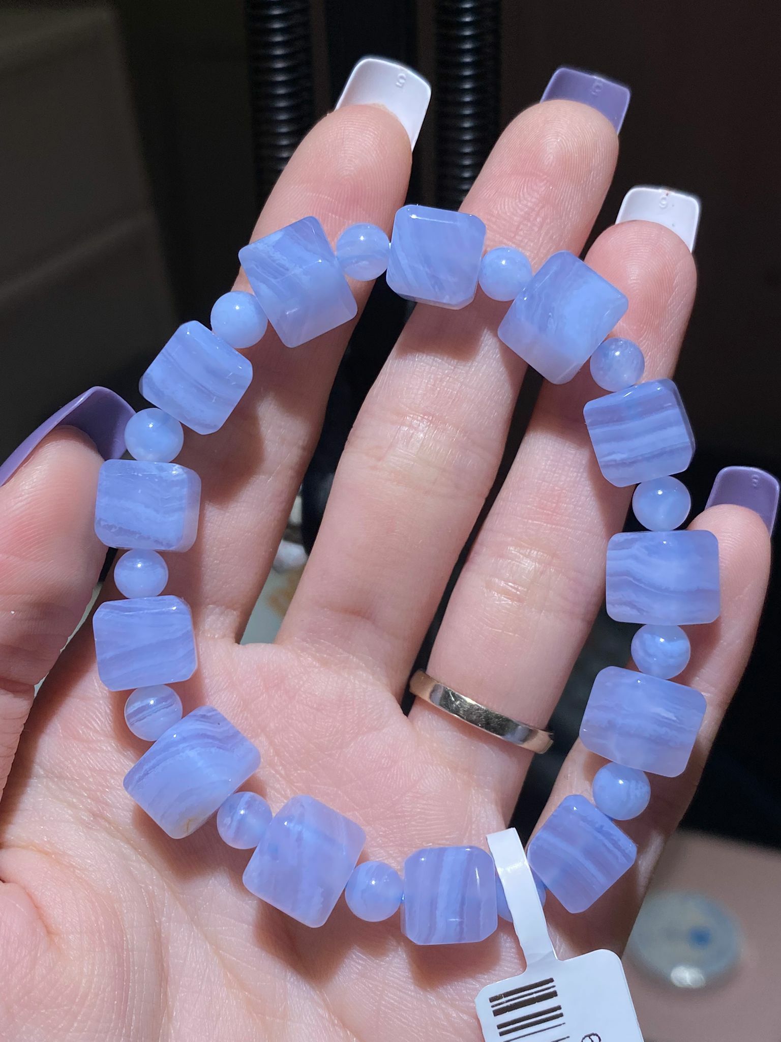 藍紋瑪瑙方粒手串