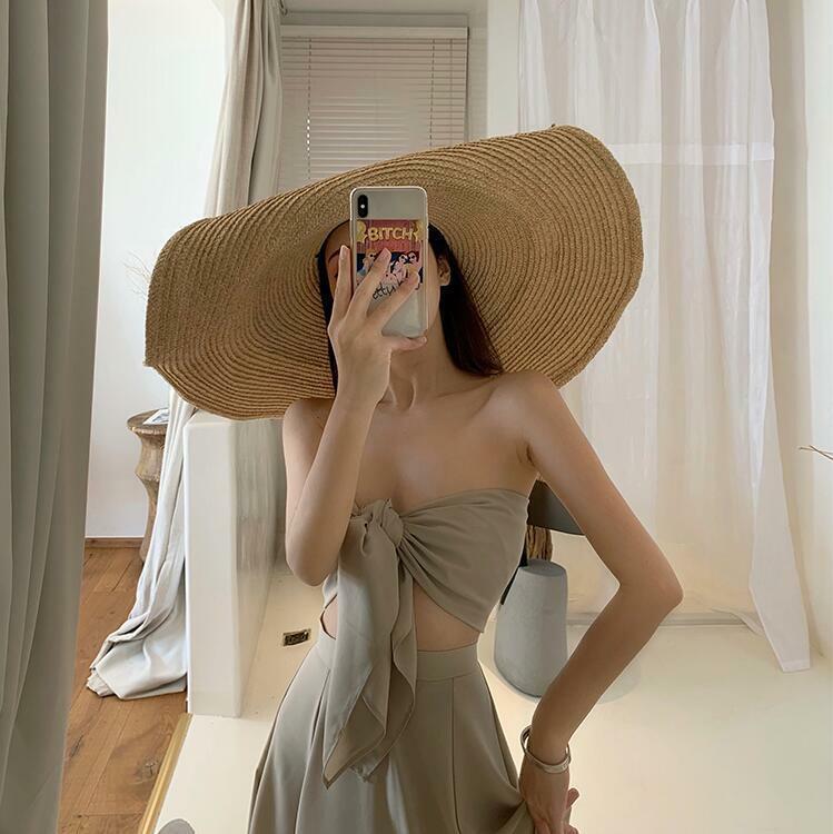 平口綁帶+高腰裙(2件套)