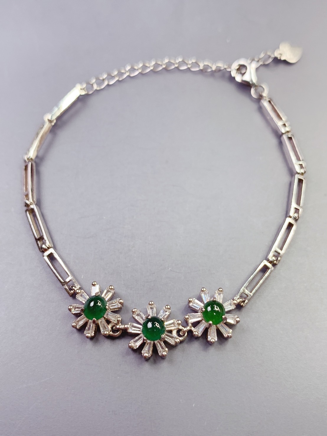 花開了丨綠翡翠輕珠寶銀手鍊