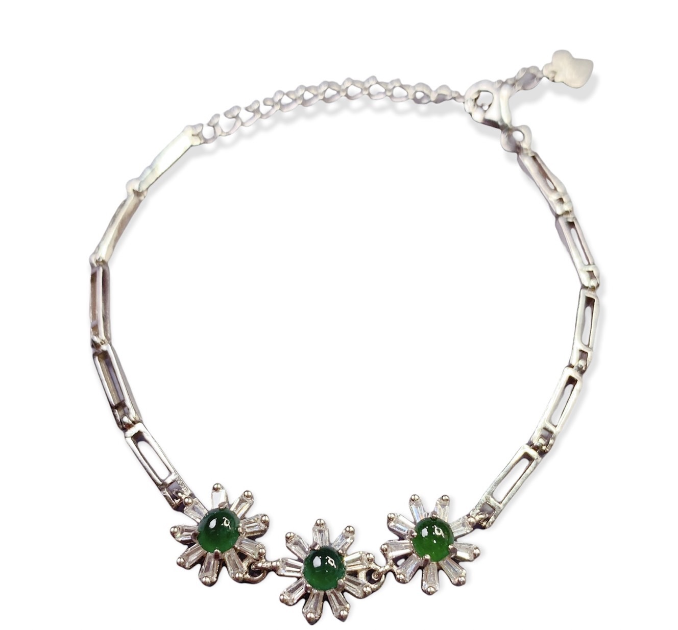 花開了丨綠翡翠輕珠寶銀手鍊