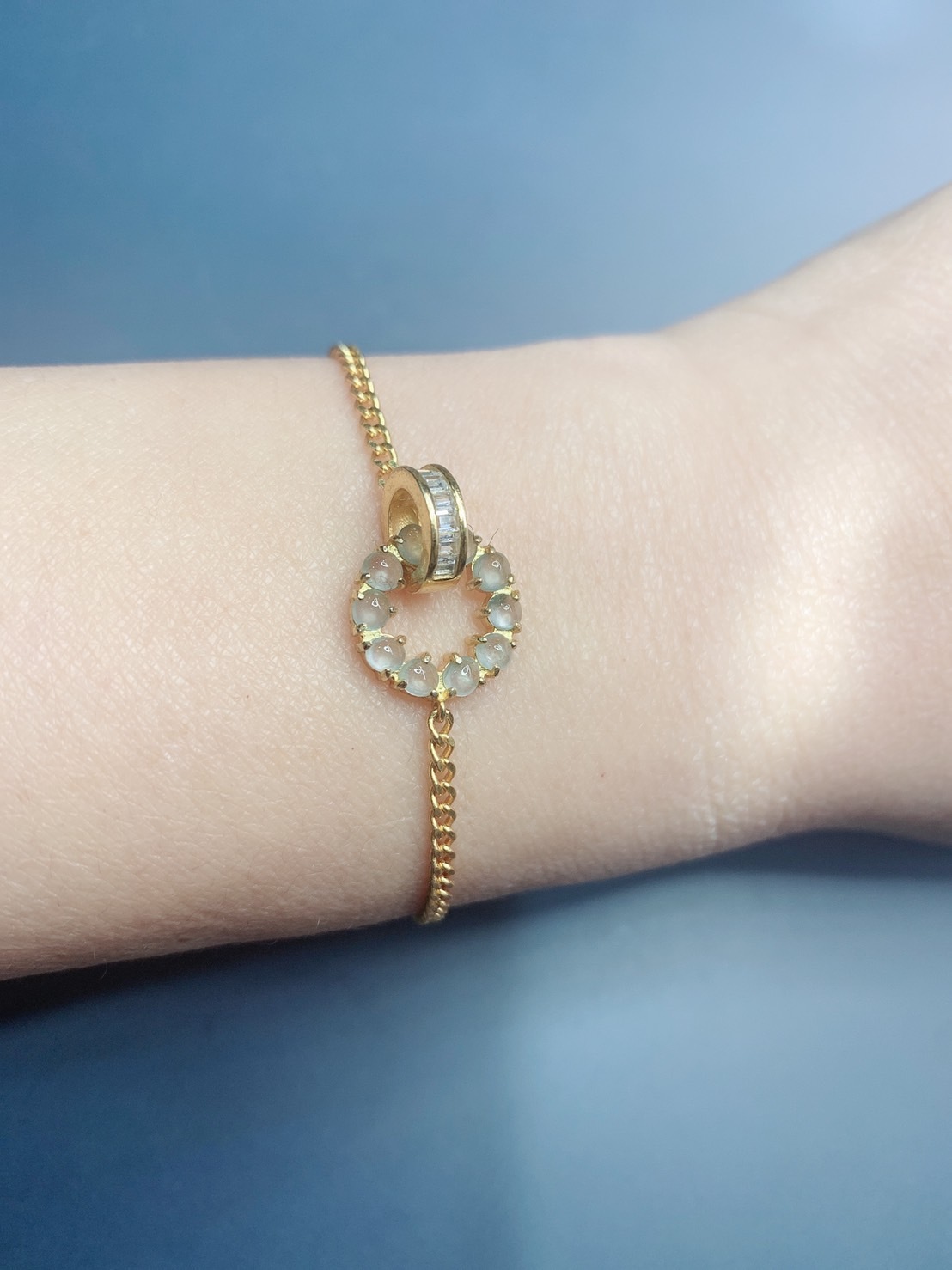 雙圓繫緣 No.02丨白冰種翡翠銀黃K金手鍊