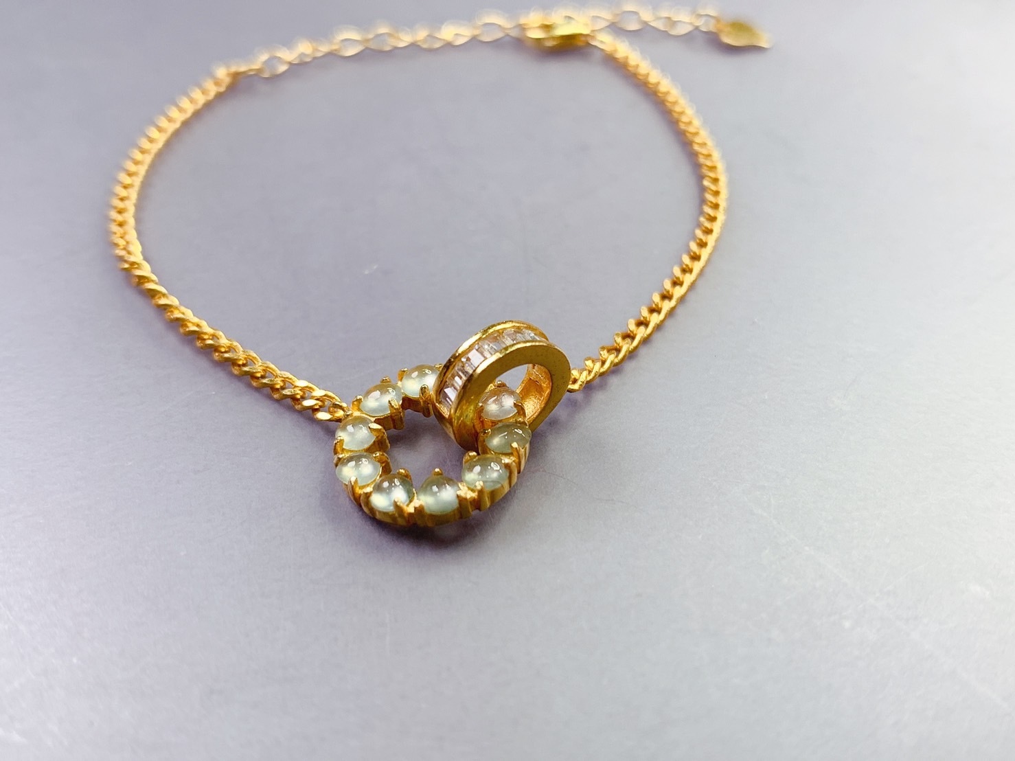 雙圓繫緣 No.02丨白冰種翡翠銀黃K金手鍊