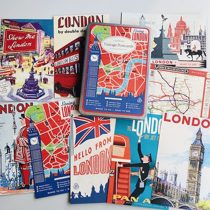 倫敦London 復古錫盒明信片18 入組｜ 美國 Cavallini & Co.