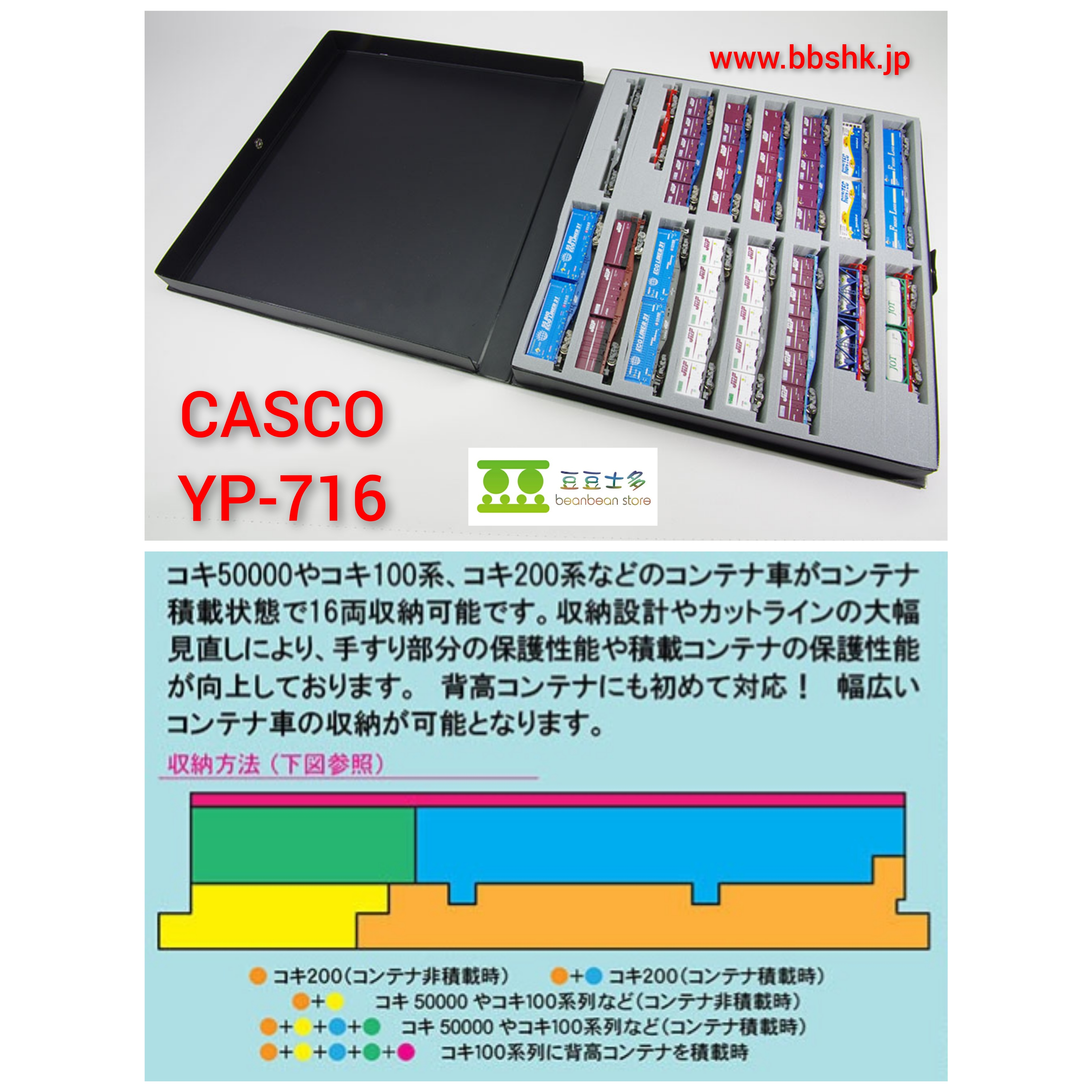 CASCO YP-715 / YP-716 コキ車16両用車両收納盒(コンテナ積載状態)