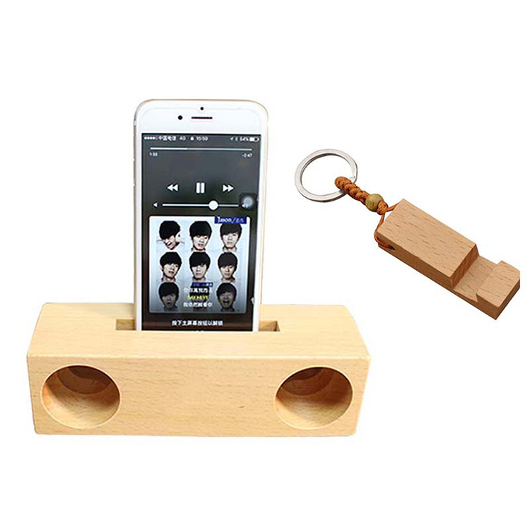 【ikanolife】原木雙孔揚聲器-贈手機支架鑰匙圈