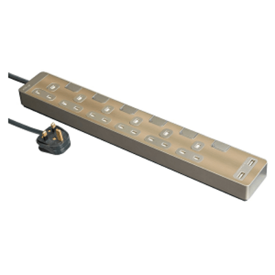 施耐德電器 Schneider Electric Schneider 13A 六位獨立開關安全插座 連兩位USB充電插座 (連3米線) 古銅金 TSH36U_3_GH_C5