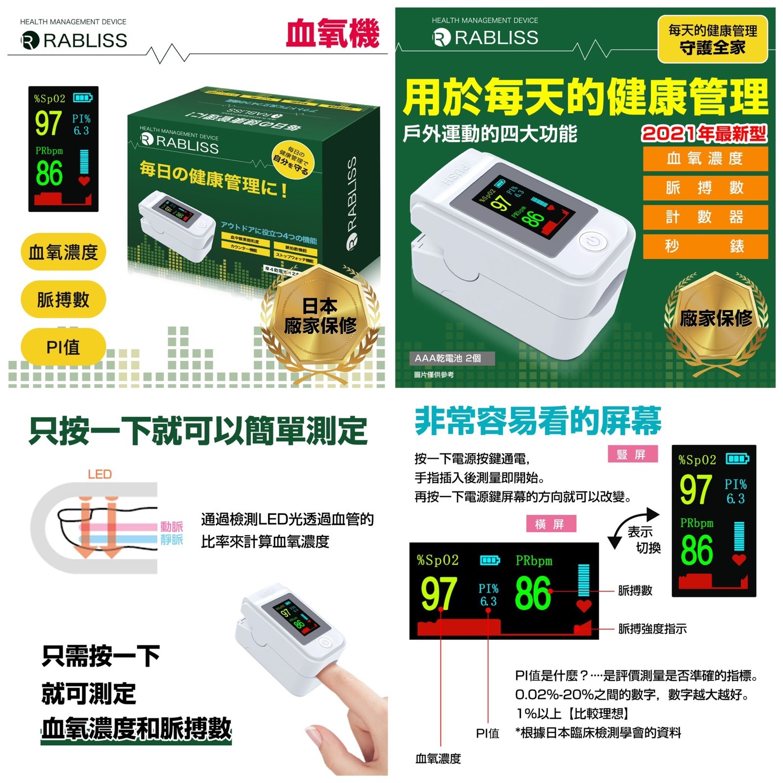 WSBA4931 日本RABLISS血氧儀脈拍計（買一送一共2盒）  (現貨A17)