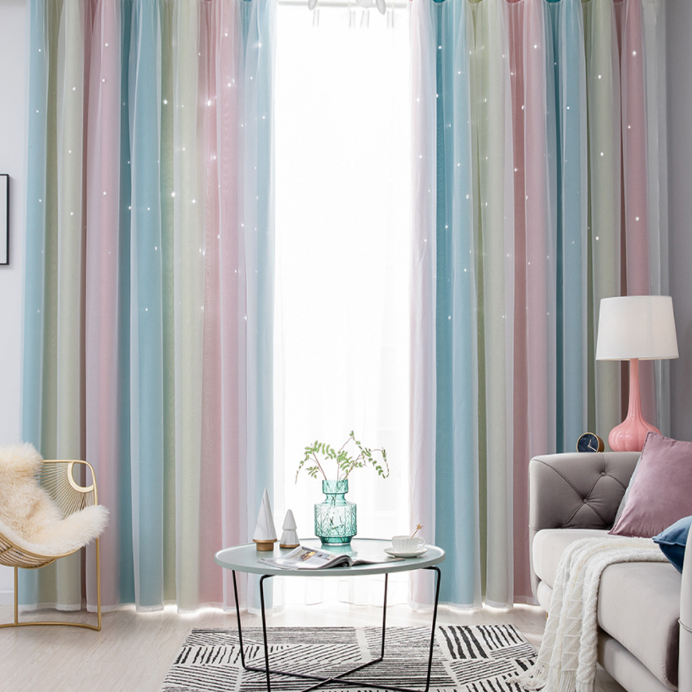 鏤空星星 • 漸層粉藍 • 雙層窗簾