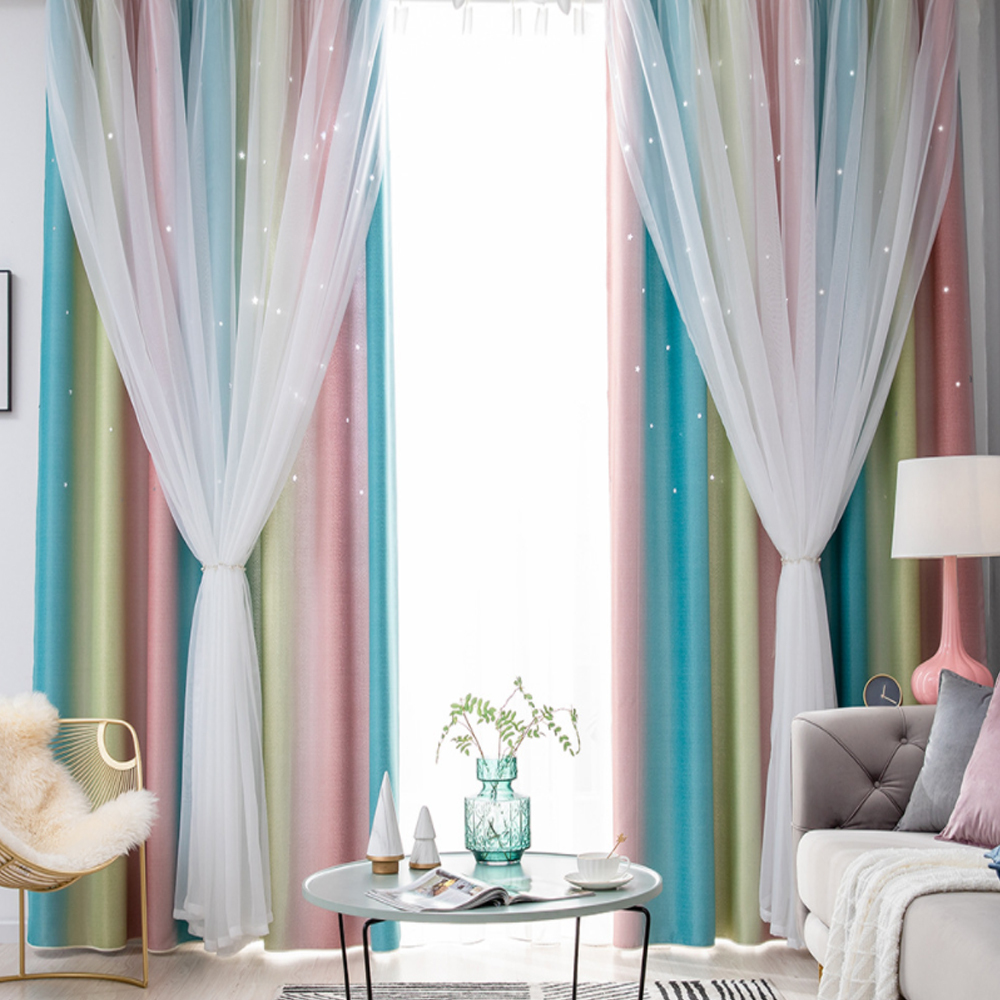 鏤空星星 • 漸層粉藍 • 雙層窗簾