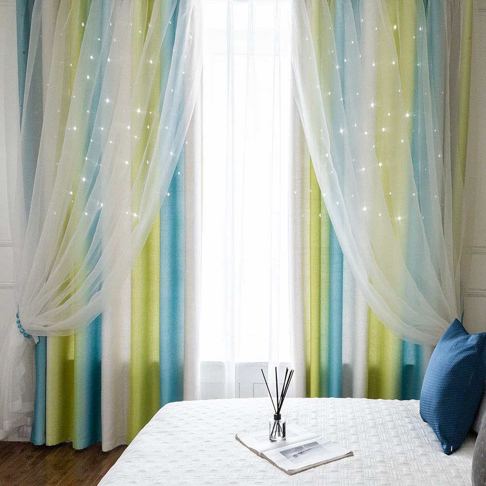 鏤空星星 • 漸層黃藍 • 雙層窗簾