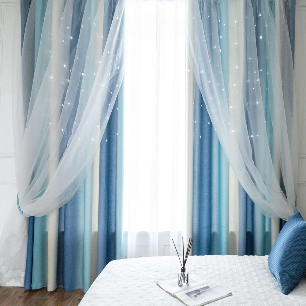鏤空星星 • 漸層藍綠 • 雙層窗簾