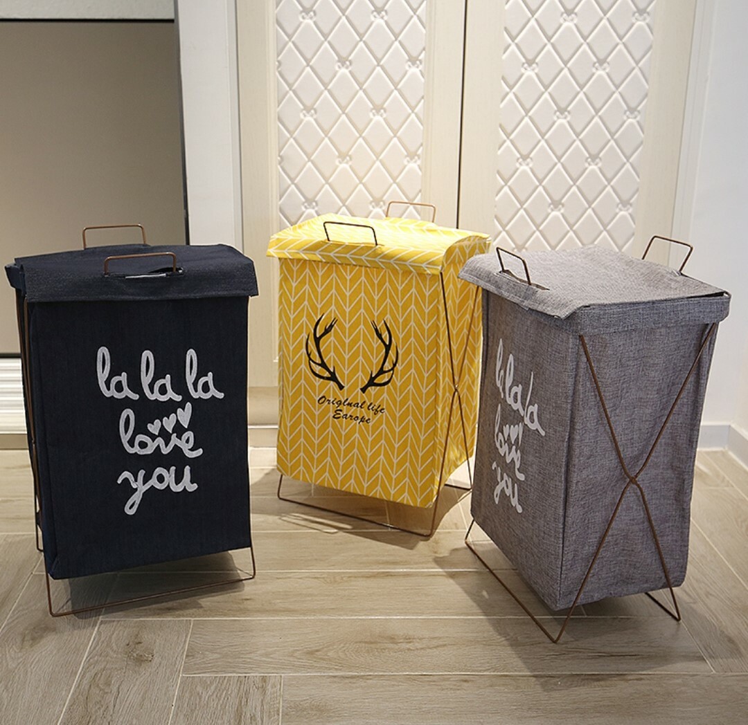 北歐風手提洗衣籃收納籃(支架款可折疊)