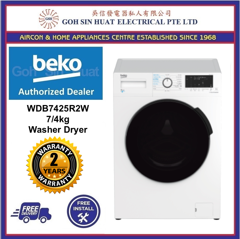 Beko WDB7425R2W Front Load Freestanding Washer Dryer 7k