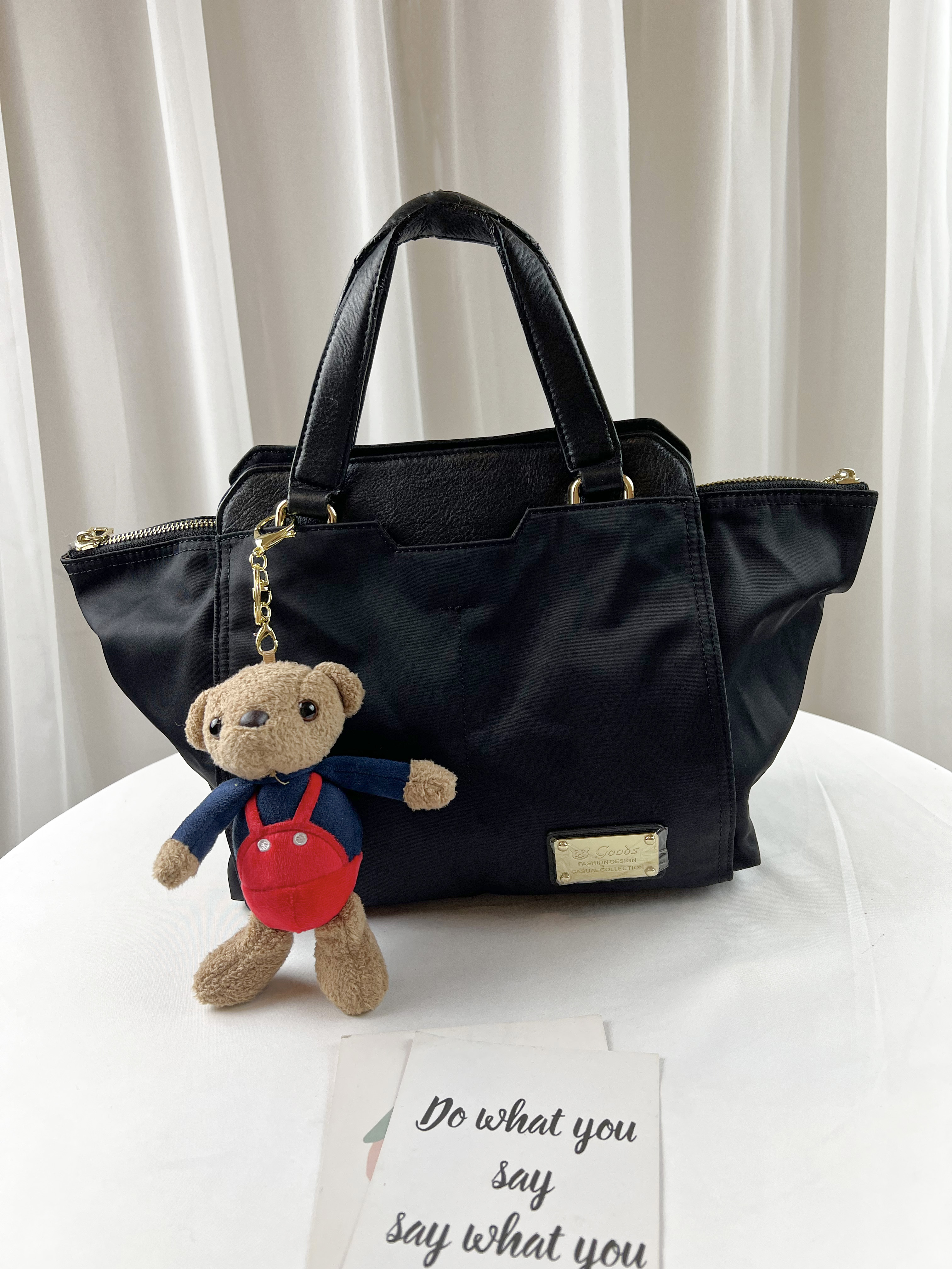 GOODS 經典黑 尼龍拼接真皮手提 / 側背包    #2599