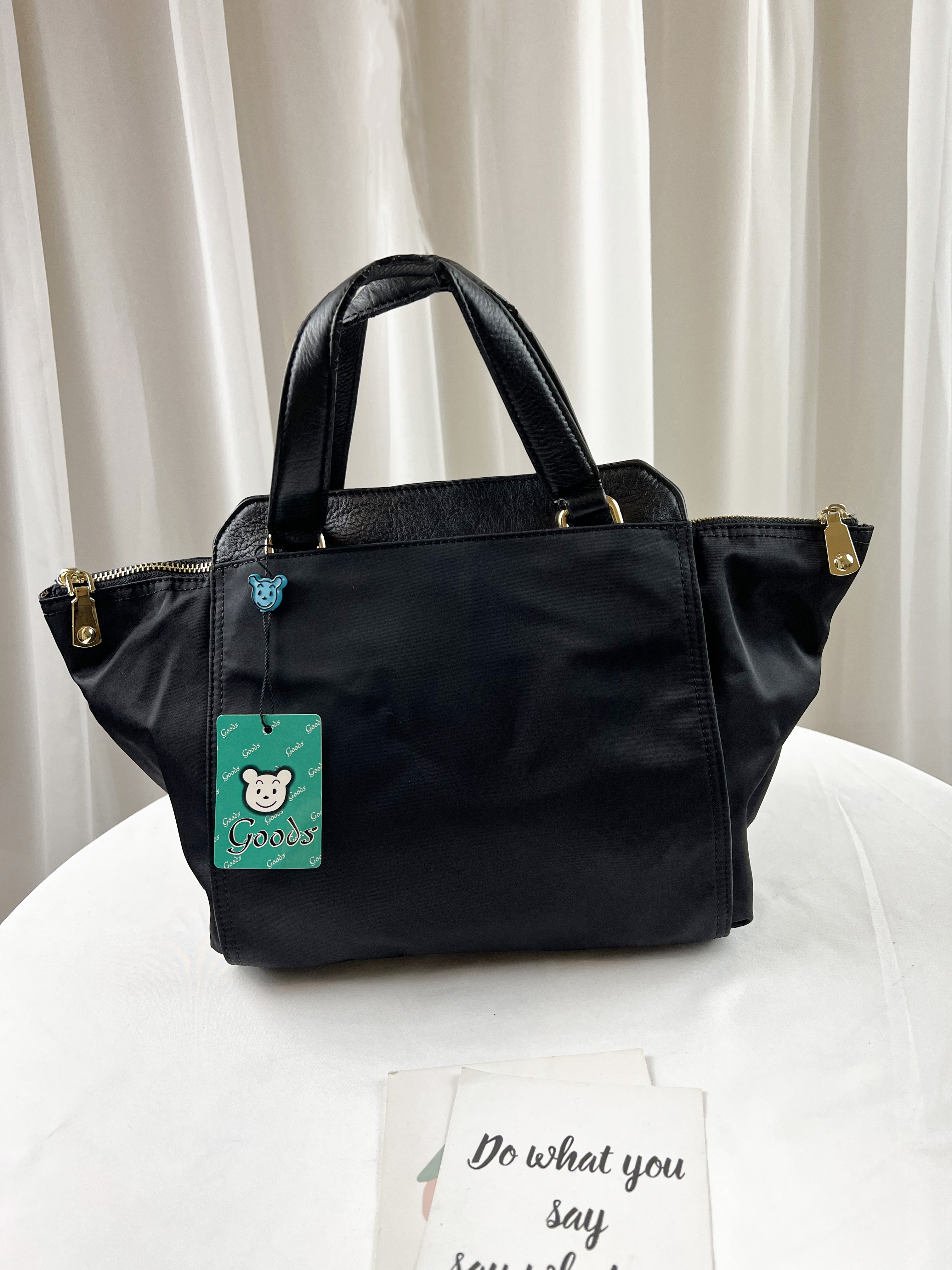 GOODS 經典黑 尼龍拼接真皮手提 / 側背包    #2599