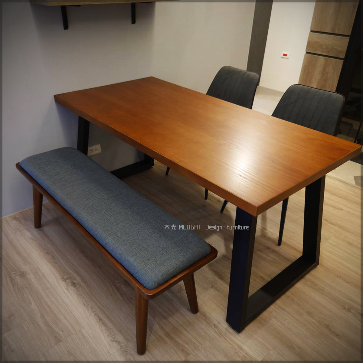 LOFT鐵製斜腳實木餐桌(可訂製)