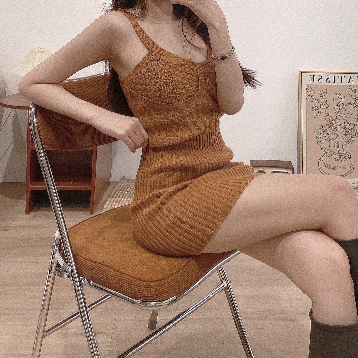 麻花針織馬甲連身裙/二色