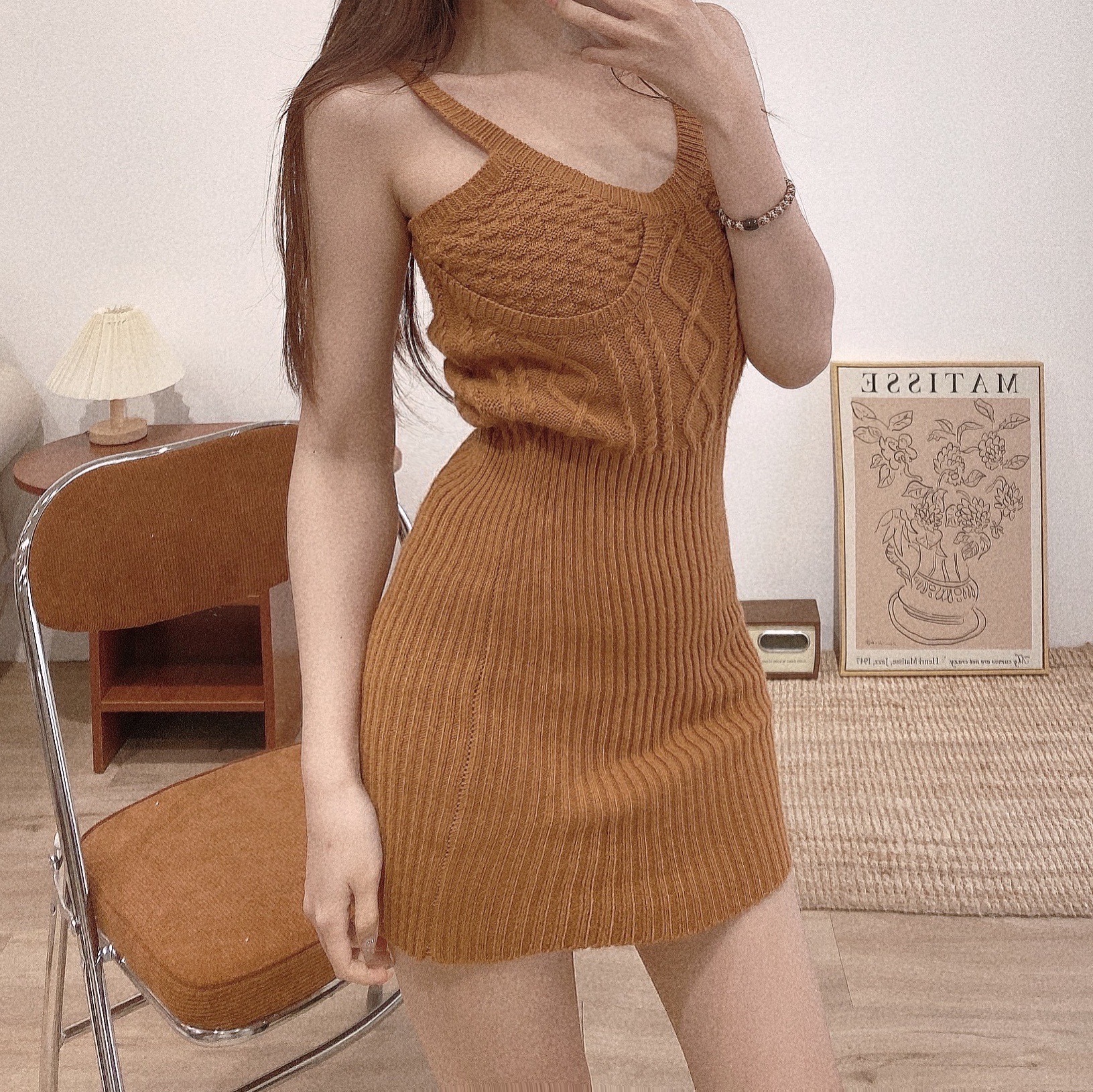 麻花針織馬甲連身裙/二色