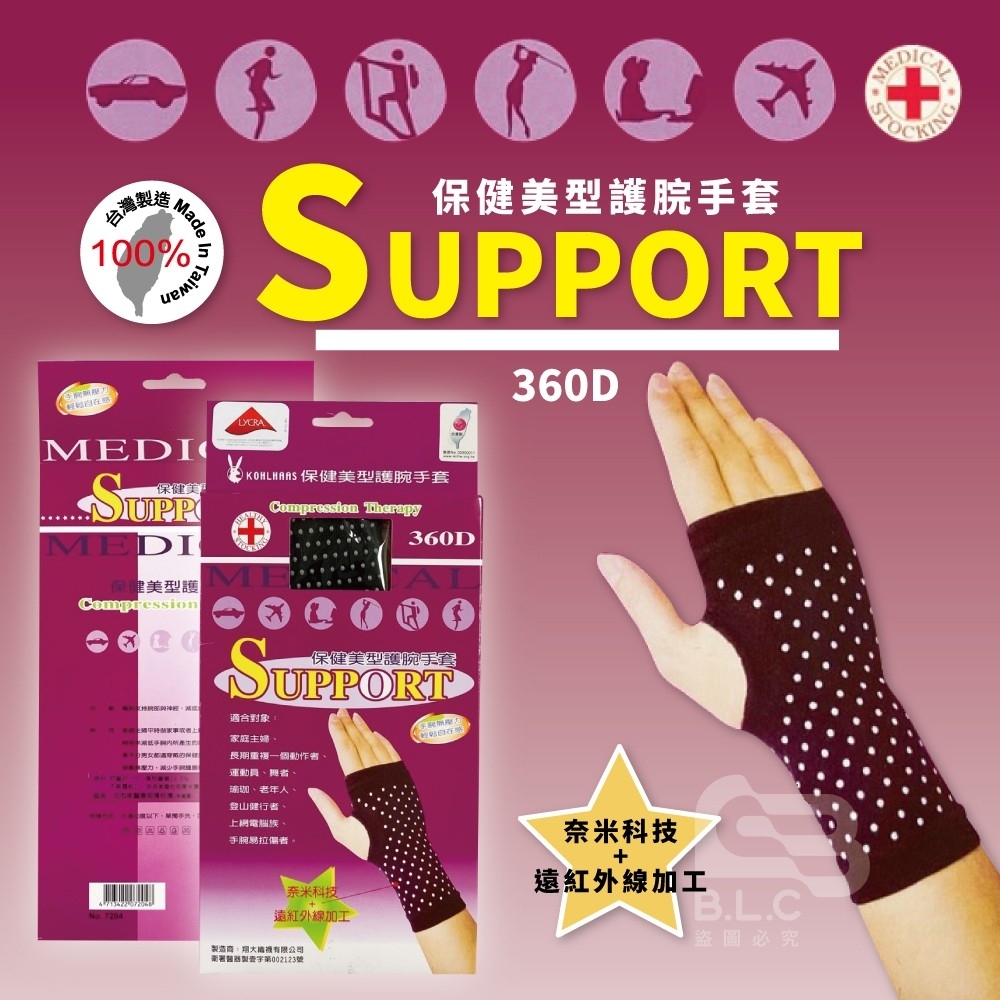 台灣製360D保健護腕7204