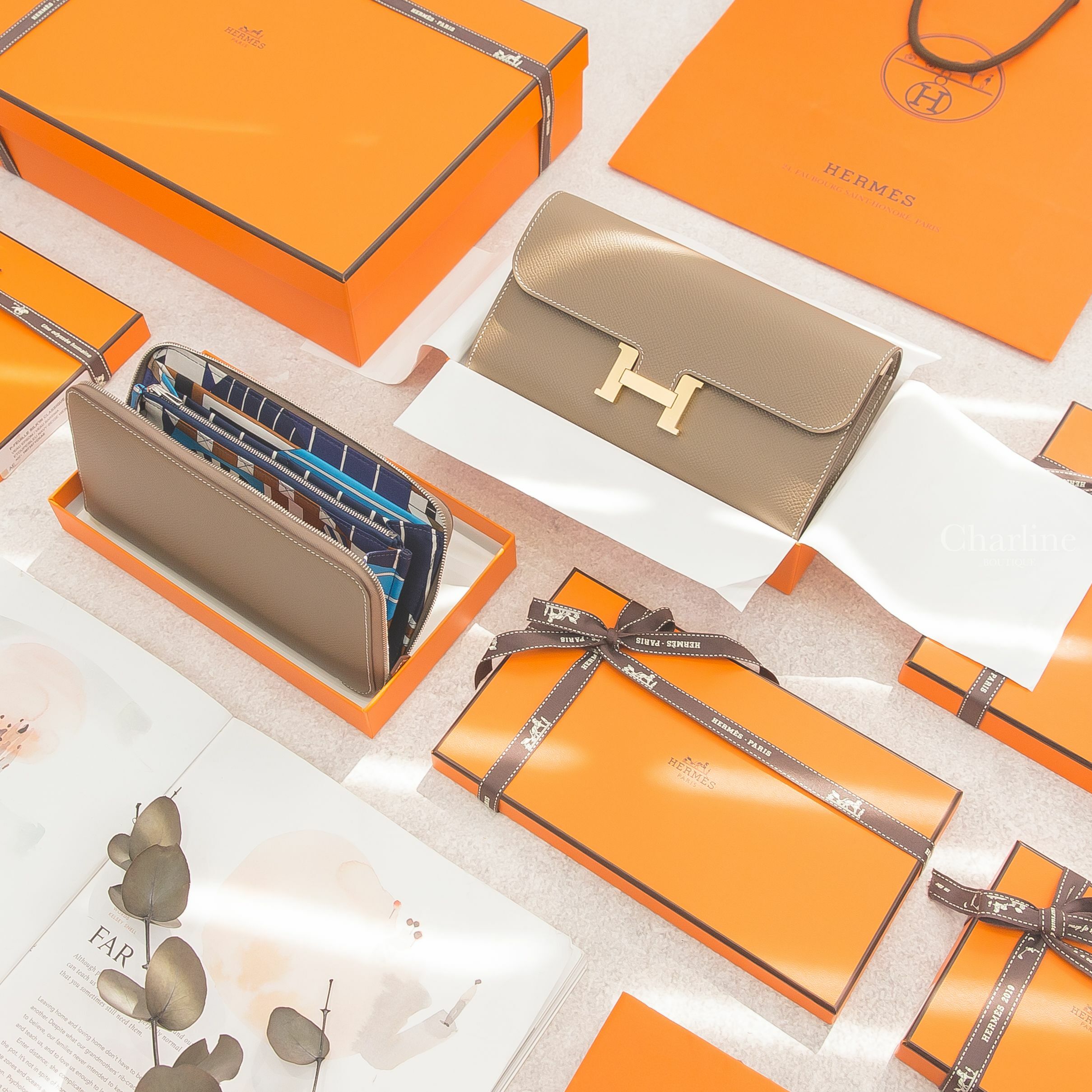 Hermès Constance To Go 18 Etoupe Epsom 大象灰金釦,Hermès Silk'in Wallet 18 Etoupe Epsom/Barenia 大象灰絲巾長夾-Charline Boutique 精品代購