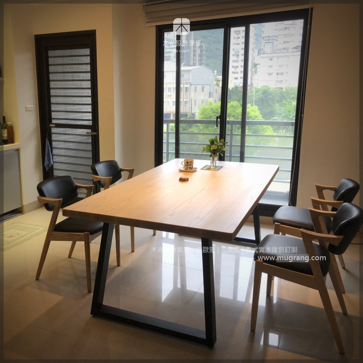 LOFT鐵製斜腳實木餐桌(可訂製)