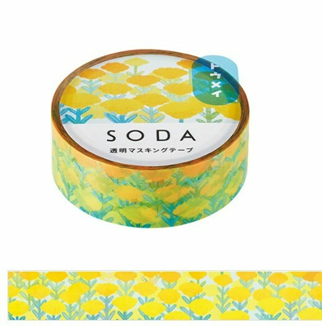 紅花款 Soda 透明PET膠帶 寬15MM ｜KING JIM